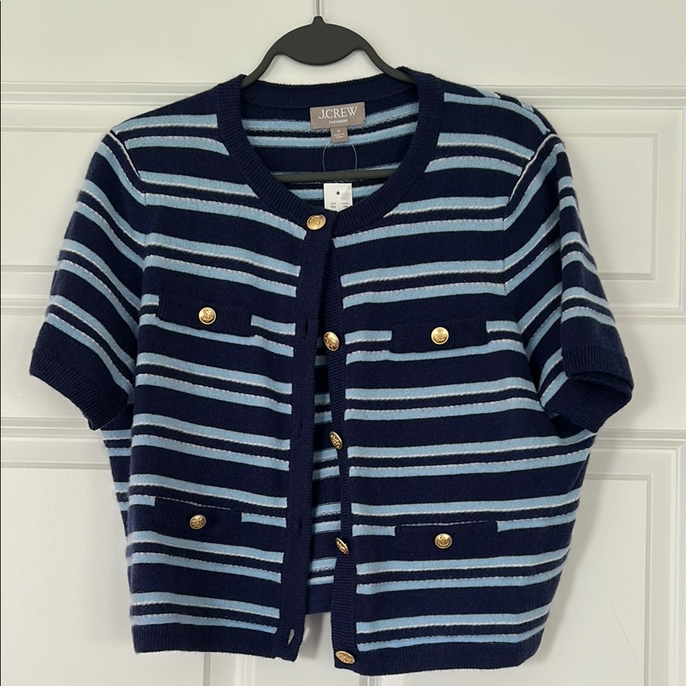 J.Crew Navy and Light Blue Striped Cardigan